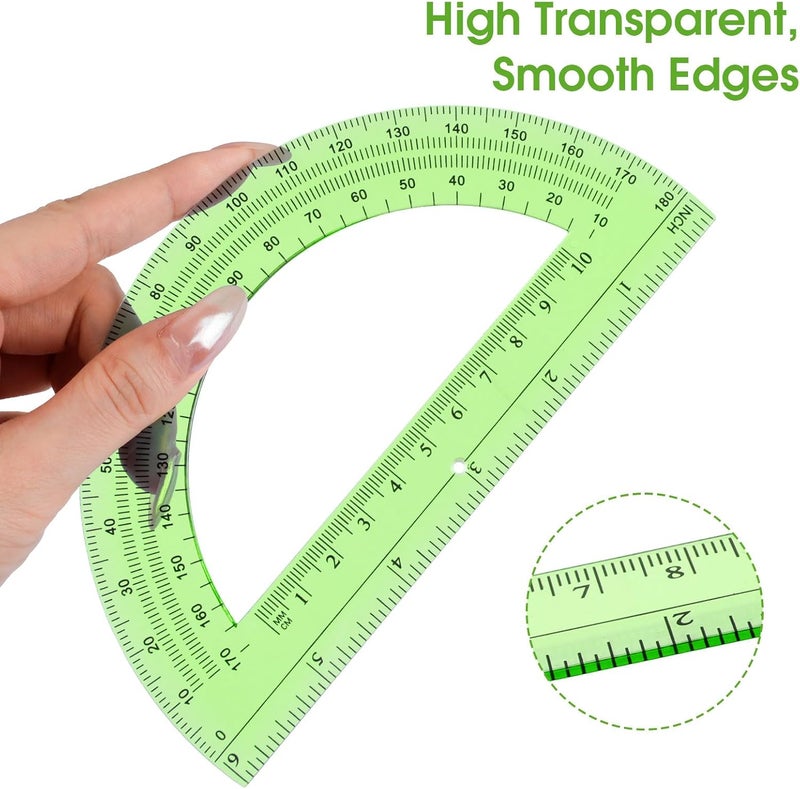 Hoiny 10 Pack Clear Protractor, 6 Inch Plastic Protractors, 180 Degrees Accurate Math Geometry Tools for School, Office, Classroom (Green) - Image 5